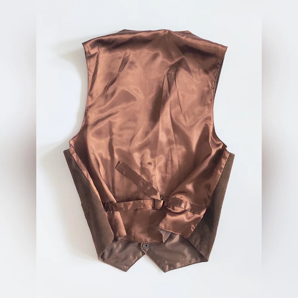 Timber Trail Snap Front Leather Vest Lined Back Nylon Mens Medium Brown